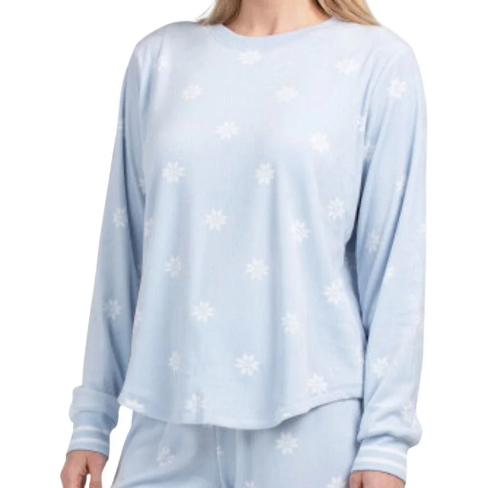 NWT PJ Salvage Apres Velour Snowflake Blue White Pajama Lounge Top Women Small‎